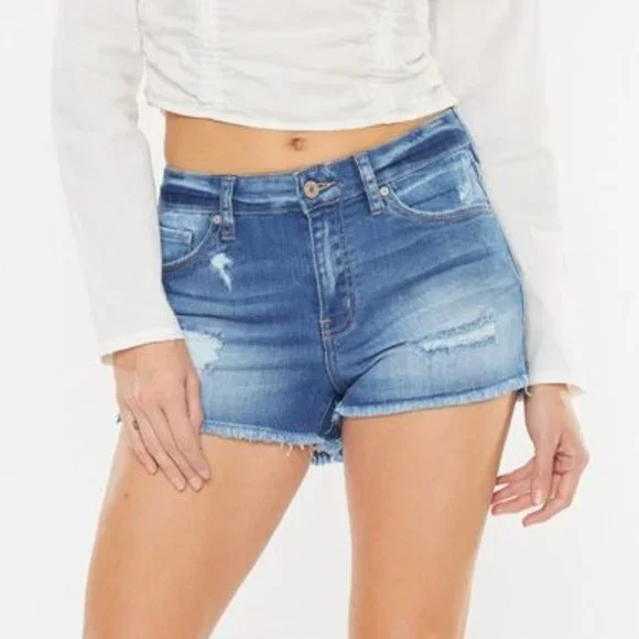 New Kancan Mid Rise Denim Shorts - Picture 2 of 9